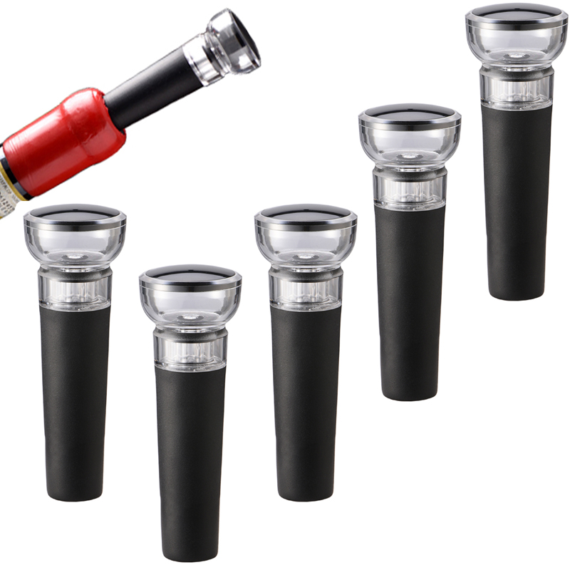 Wine Stopper Vacuum - 5PC Black Vacuum Pump Reusable Bottle