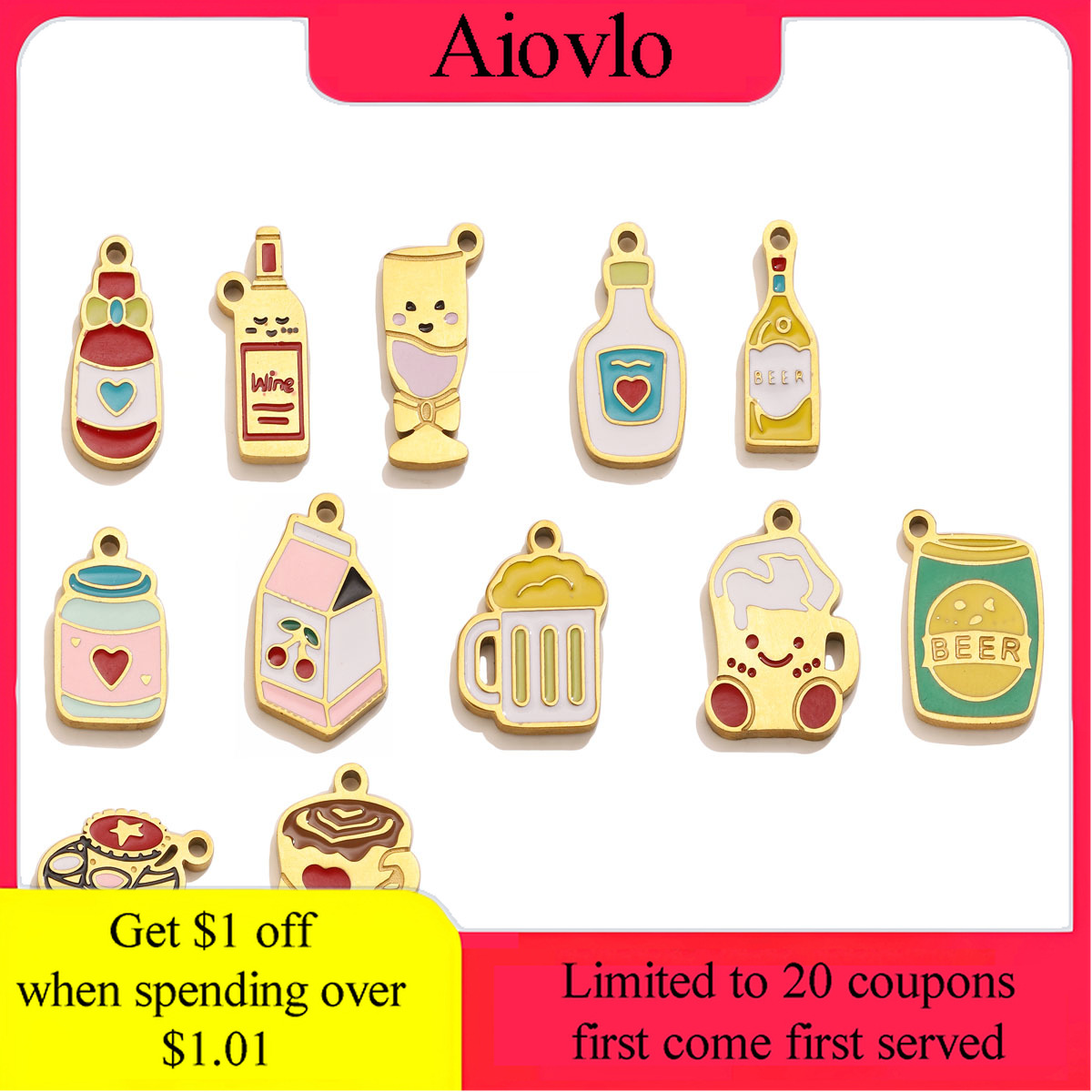 5pc Enamel Cute Food Drink Cha - Wine Beer Coffee Drink review and price