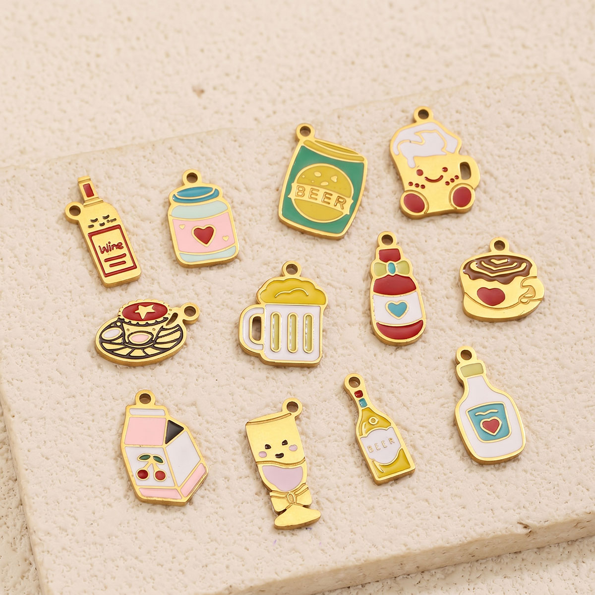5pc Enamel Cute Food Drink Cha - Wine Beer Coffee Drink review and price